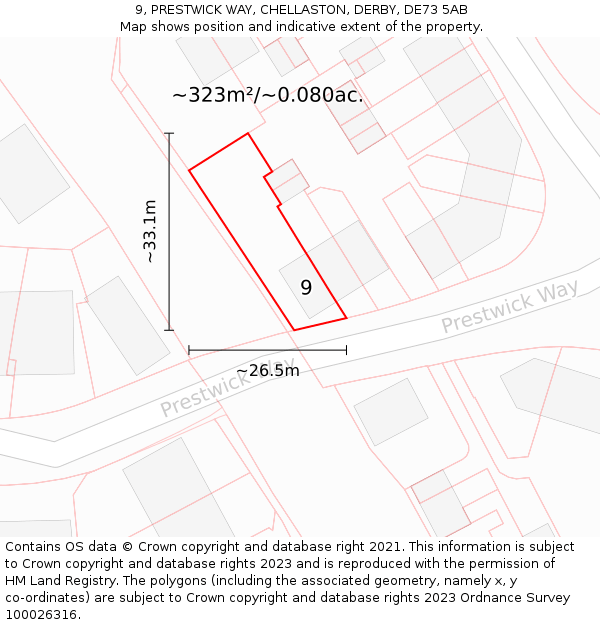 9, PRESTWICK WAY, CHELLASTON, DERBY, DE73 5AB: Plot and title map