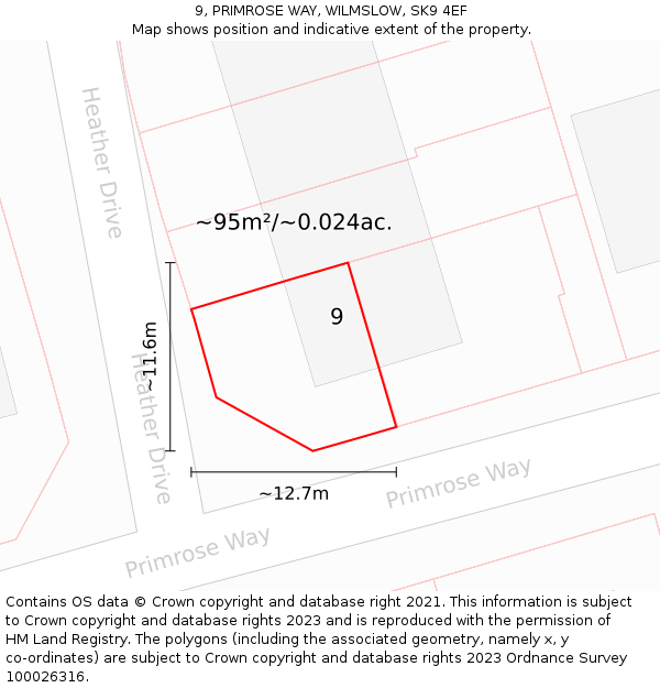 9, PRIMROSE WAY, WILMSLOW, SK9 4EF: Plot and title map