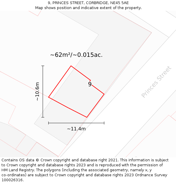 9, PRINCES STREET, CORBRIDGE, NE45 5AE: Plot and title map