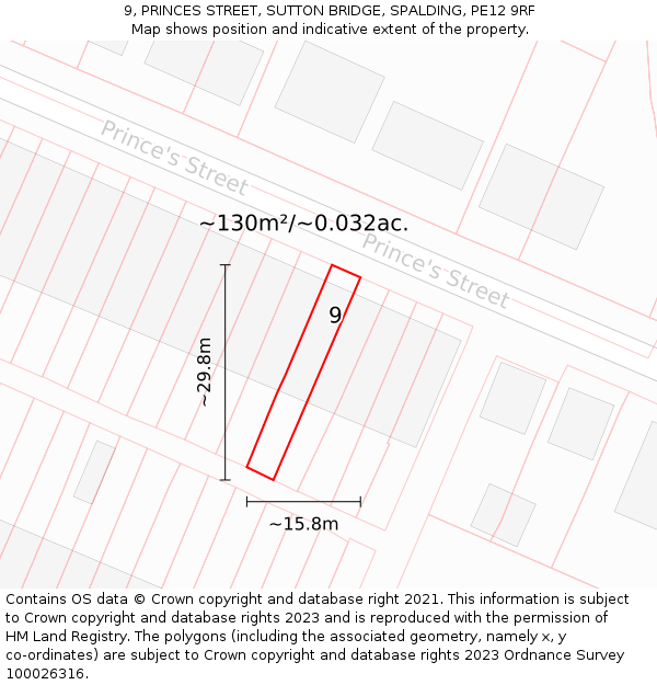 9, PRINCES STREET, SUTTON BRIDGE, SPALDING, PE12 9RF: Plot and title map