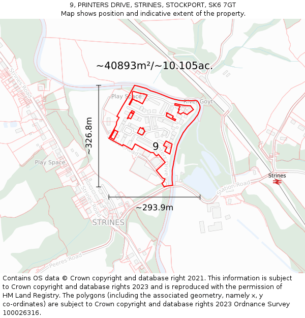 9, PRINTERS DRIVE, STRINES, STOCKPORT, SK6 7GT: Plot and title map