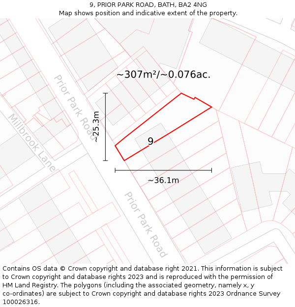 9, PRIOR PARK ROAD, BATH, BA2 4NG: Plot and title map