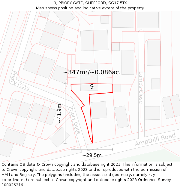 9, PRIORY GATE, SHEFFORD, SG17 5TX: Plot and title map