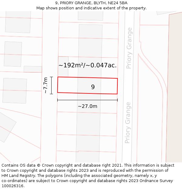 9, PRIORY GRANGE, BLYTH, NE24 5BA: Plot and title map
