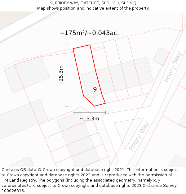 9, PRIORY WAY, DATCHET, SLOUGH, SL3 9JQ: Plot and title map