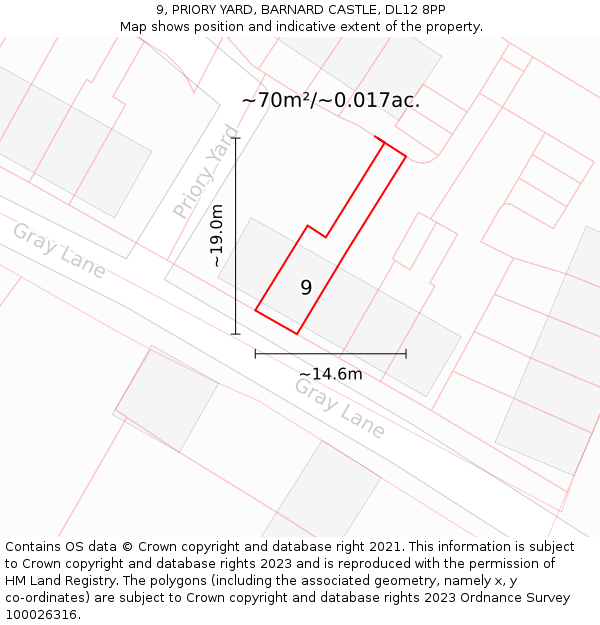 9, PRIORY YARD, BARNARD CASTLE, DL12 8PP: Plot and title map
