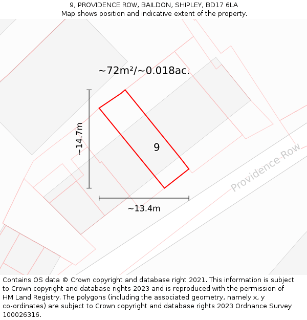 9, PROVIDENCE ROW, BAILDON, SHIPLEY, BD17 6LA: Plot and title map
