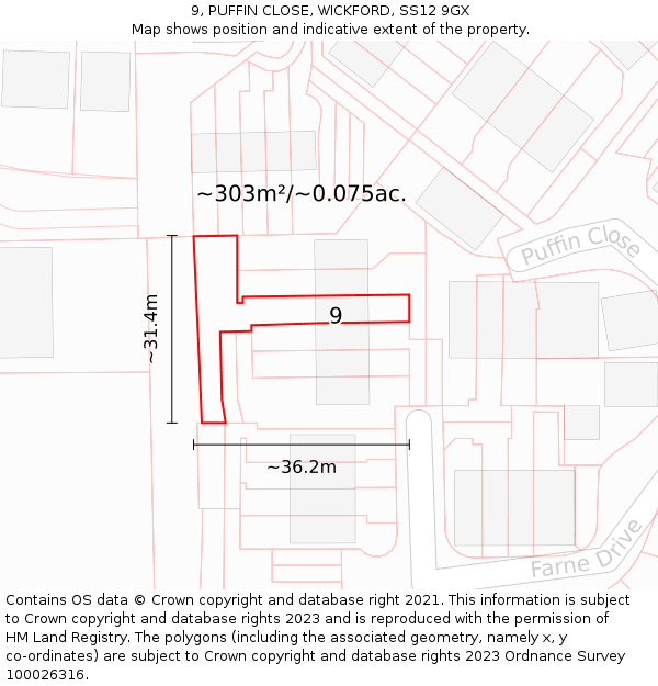 9, PUFFIN CLOSE, WICKFORD, SS12 9GX: Plot and title map