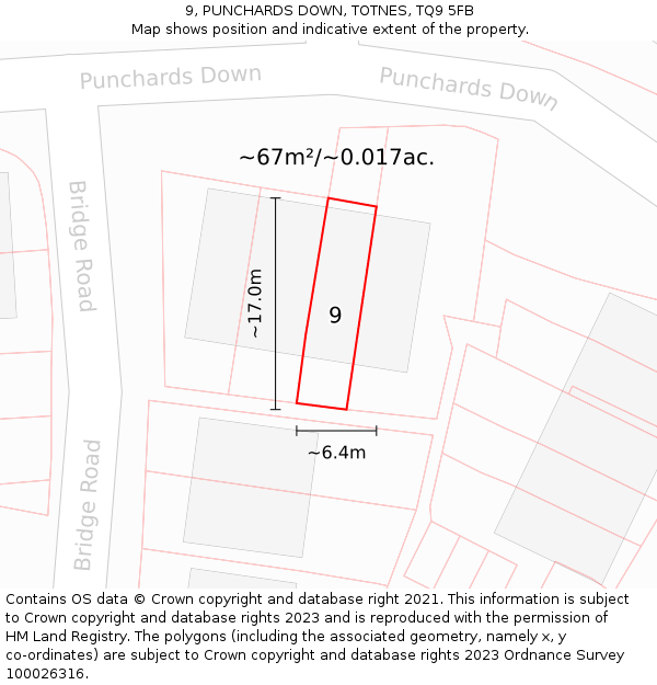 9, PUNCHARDS DOWN, TOTNES, TQ9 5FB: Plot and title map