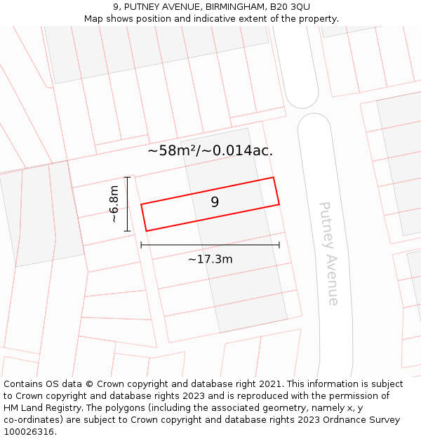 9, PUTNEY AVENUE, BIRMINGHAM, B20 3QU: Plot and title map