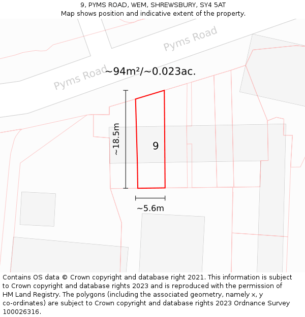 9, PYMS ROAD, WEM, SHREWSBURY, SY4 5AT: Plot and title map