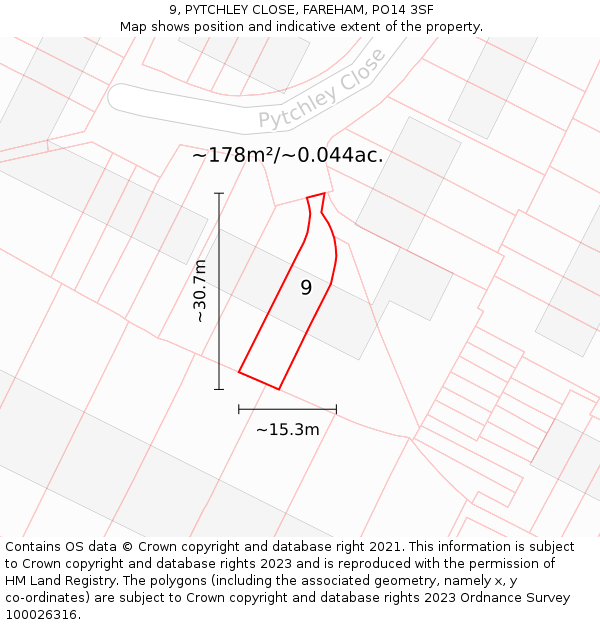 9, PYTCHLEY CLOSE, FAREHAM, PO14 3SF: Plot and title map
