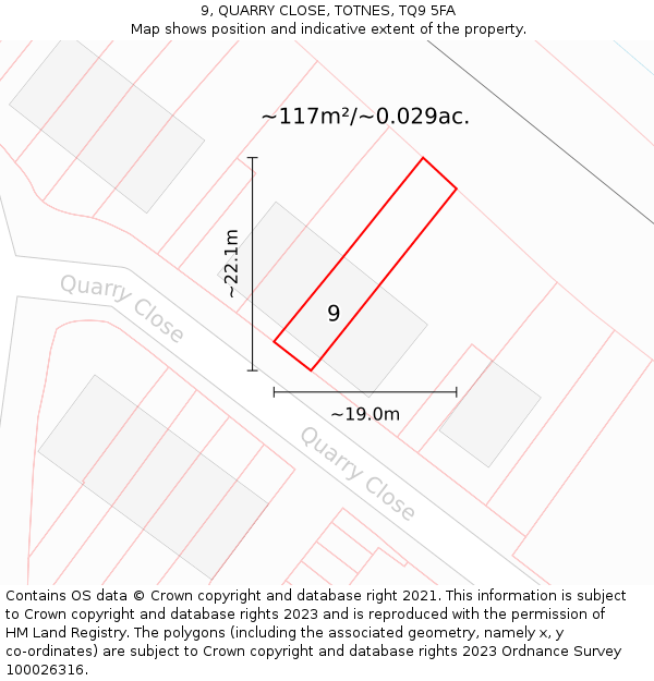 9, QUARRY CLOSE, TOTNES, TQ9 5FA: Plot and title map