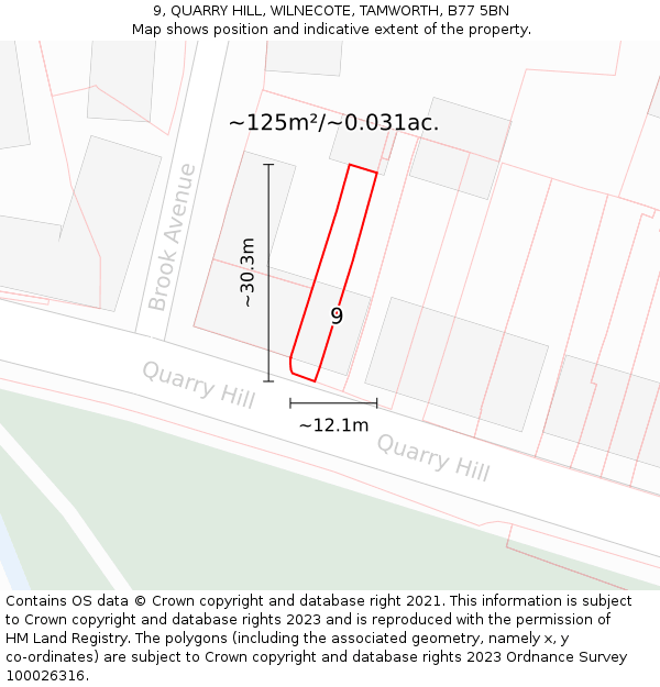 9, QUARRY HILL, WILNECOTE, TAMWORTH, B77 5BN: Plot and title map