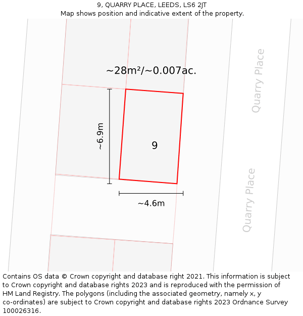 9, QUARRY PLACE, LEEDS, LS6 2JT: Plot and title map