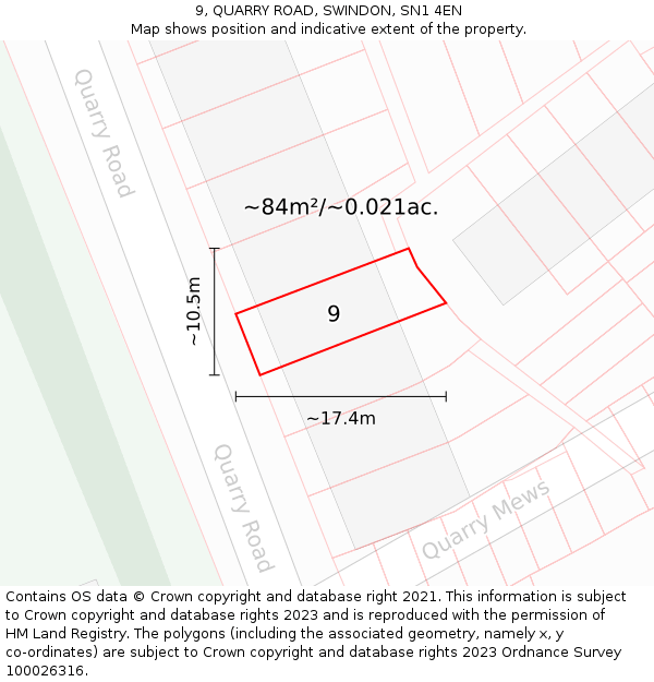 9, QUARRY ROAD, SWINDON, SN1 4EN: Plot and title map