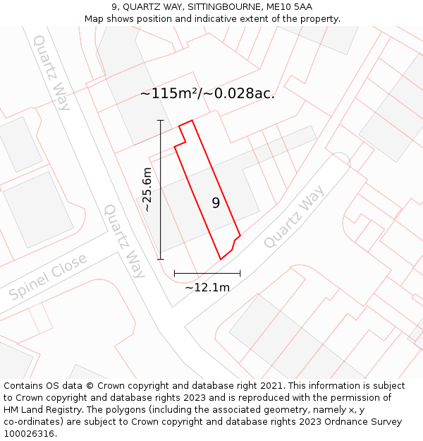 9, QUARTZ WAY, SITTINGBOURNE, ME10 5AA: Plot and title map