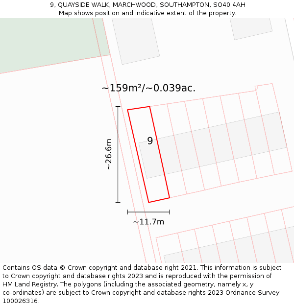 9, QUAYSIDE WALK, MARCHWOOD, SOUTHAMPTON, SO40 4AH: Plot and title map