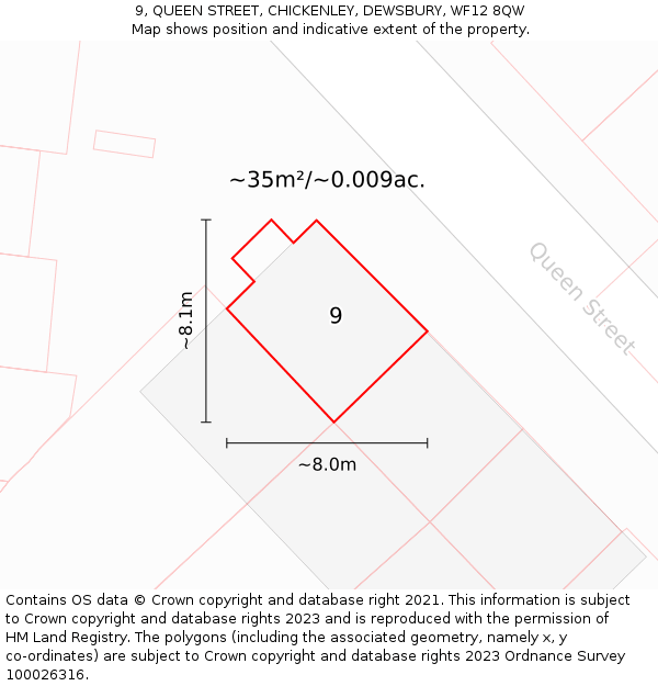 9, QUEEN STREET, CHICKENLEY, DEWSBURY, WF12 8QW: Plot and title map