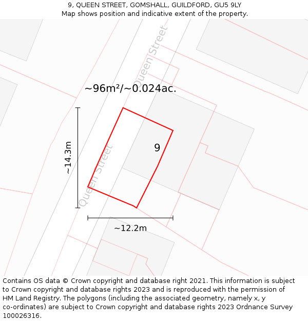 9, QUEEN STREET, GOMSHALL, GUILDFORD, GU5 9LY: Plot and title map