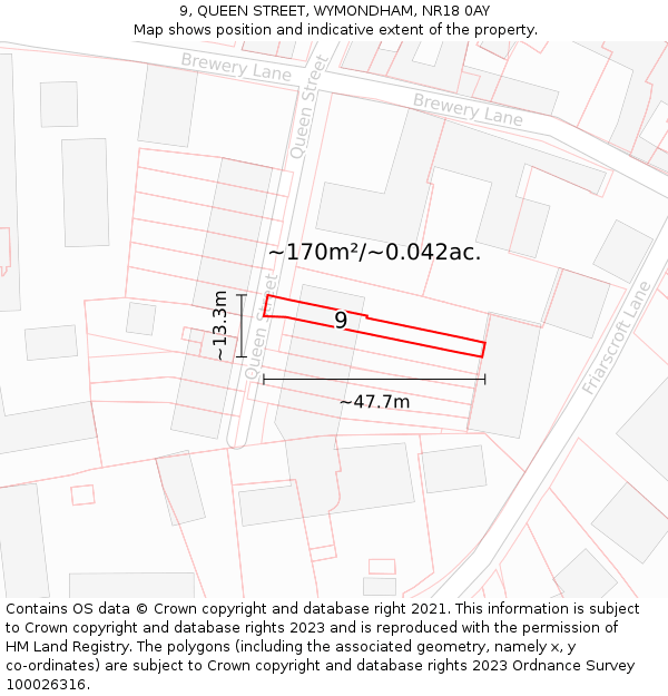 9, QUEEN STREET, WYMONDHAM, NR18 0AY: Plot and title map