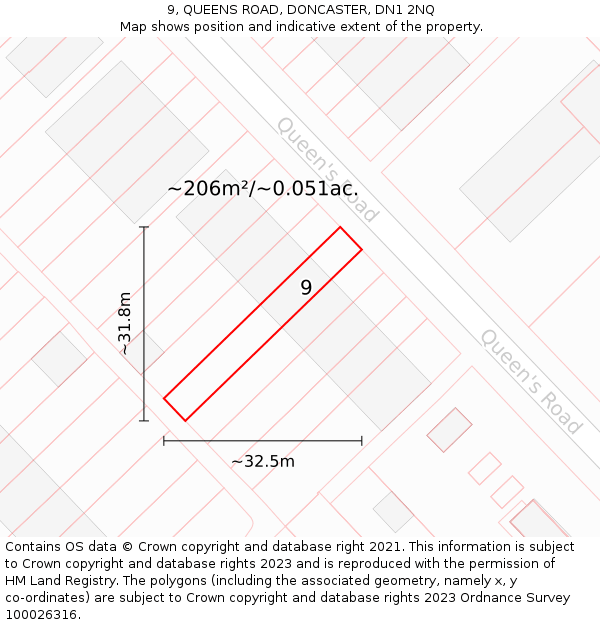 9, QUEENS ROAD, DONCASTER, DN1 2NQ: Plot and title map