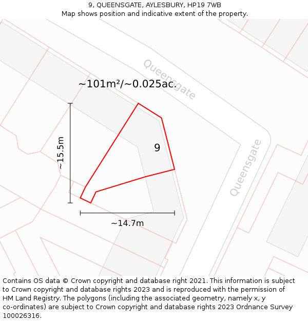 9, QUEENSGATE, AYLESBURY, HP19 7WB: Plot and title map