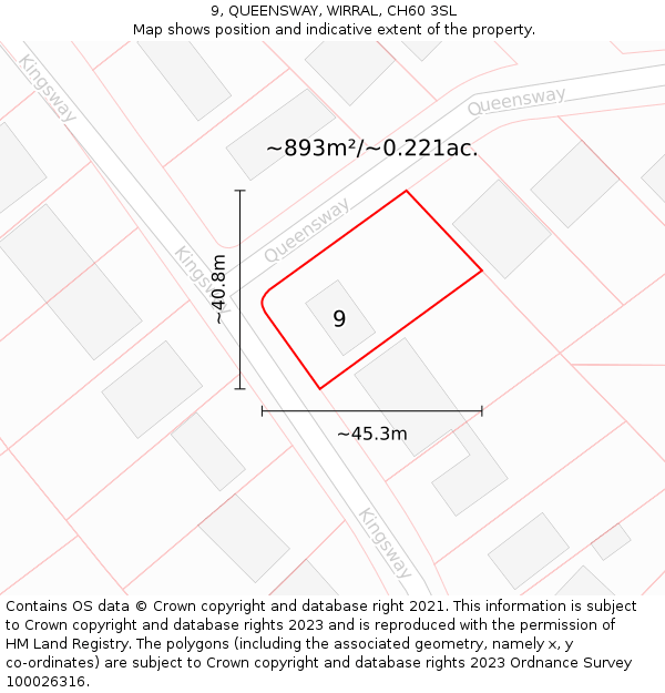 9, QUEENSWAY, WIRRAL, CH60 3SL: Plot and title map