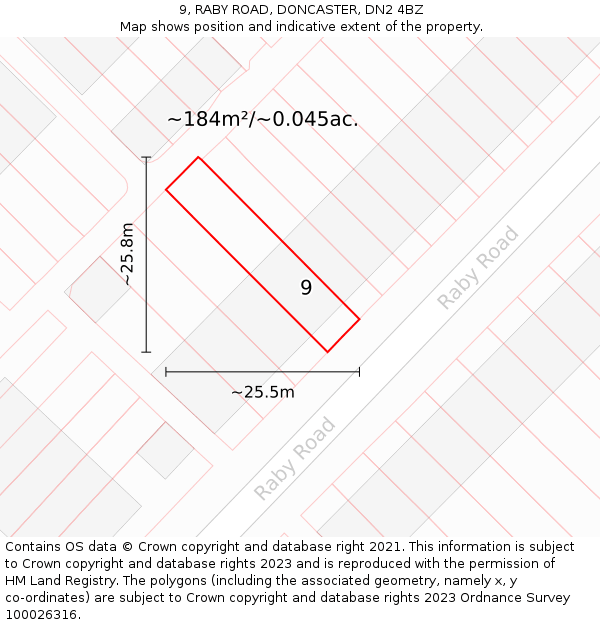 9, RABY ROAD, DONCASTER, DN2 4BZ: Plot and title map