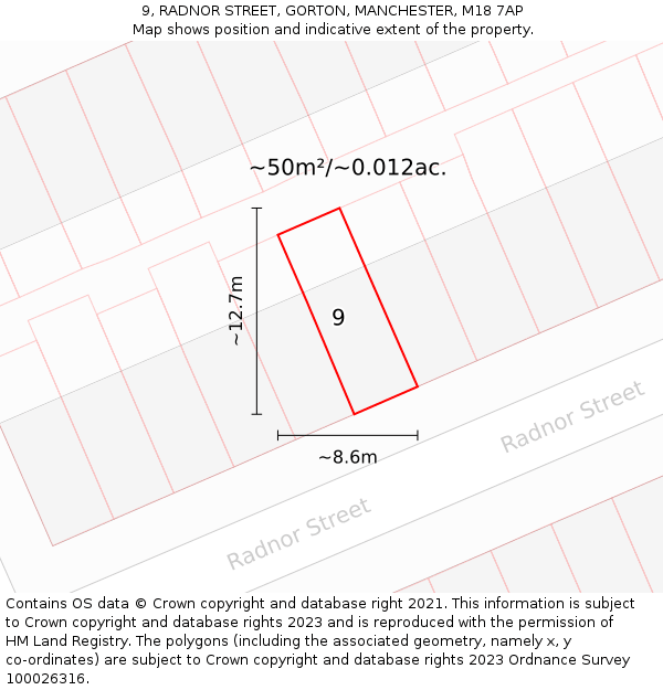 9, RADNOR STREET, GORTON, MANCHESTER, M18 7AP: Plot and title map