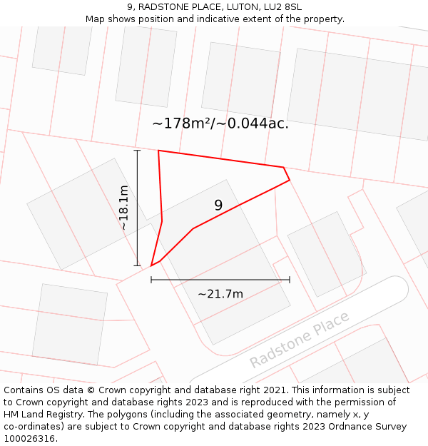 9, RADSTONE PLACE, LUTON, LU2 8SL: Plot and title map