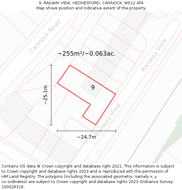 9, RAILWAY VIEW, HEDNESFORD, CANNOCK, WS12 4FA: Plot and title map
