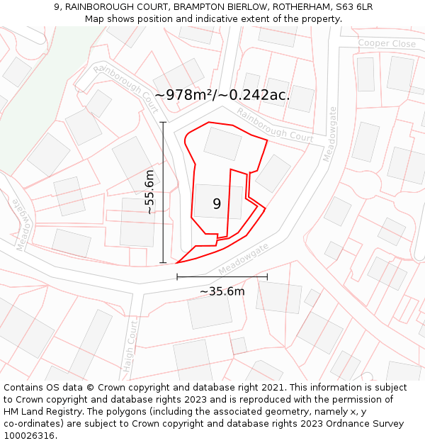 9, RAINBOROUGH COURT, BRAMPTON BIERLOW, ROTHERHAM, S63 6LR: Plot and title map