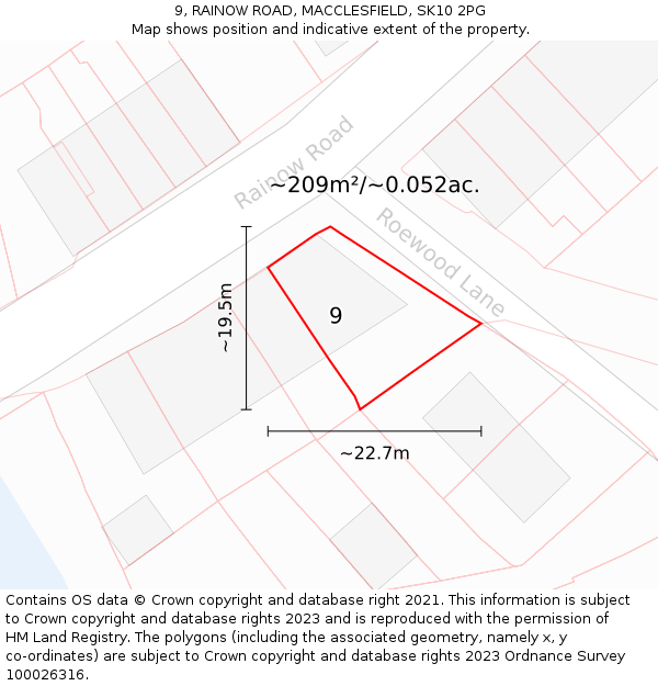 9, RAINOW ROAD, MACCLESFIELD, SK10 2PG: Plot and title map