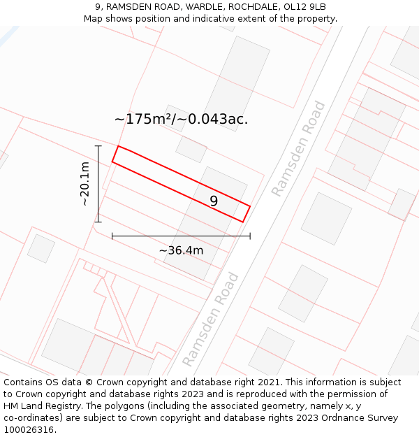 9, RAMSDEN ROAD, WARDLE, ROCHDALE, OL12 9LB: Plot and title map