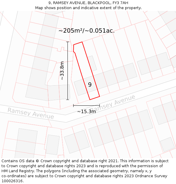 9, RAMSEY AVENUE, BLACKPOOL, FY3 7AH: Plot and title map