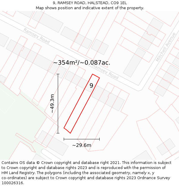 9, RAMSEY ROAD, HALSTEAD, CO9 1EL: Plot and title map