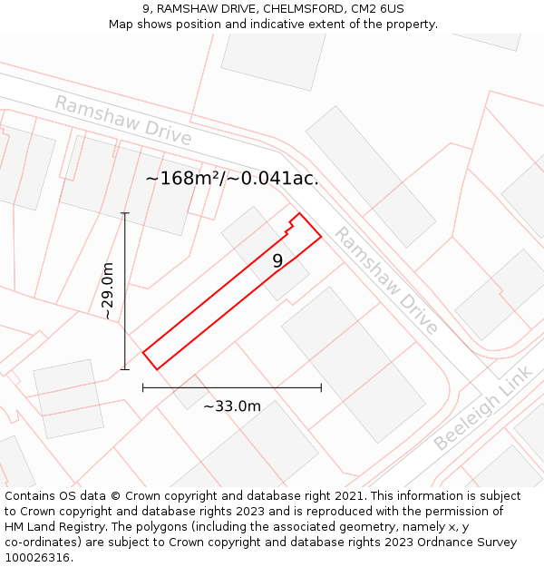 9, RAMSHAW DRIVE, CHELMSFORD, CM2 6US: Plot and title map