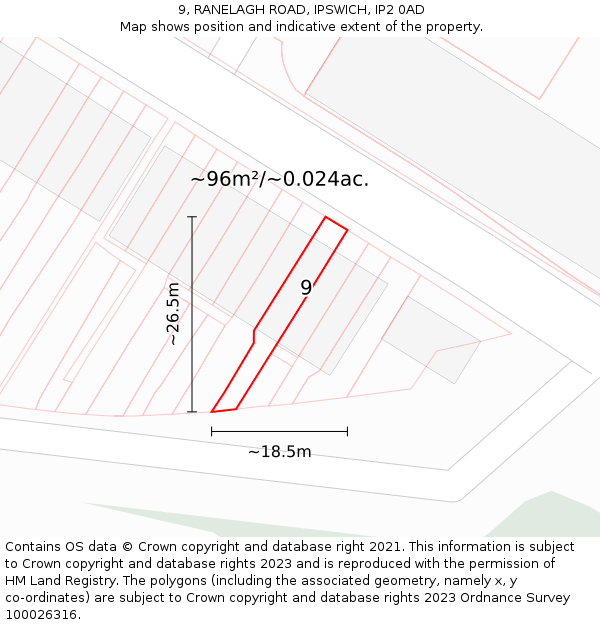 9, RANELAGH ROAD, IPSWICH, IP2 0AD: Plot and title map