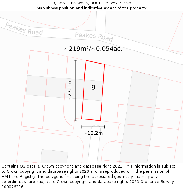 9, RANGERS WALK, RUGELEY, WS15 2NA: Plot and title map