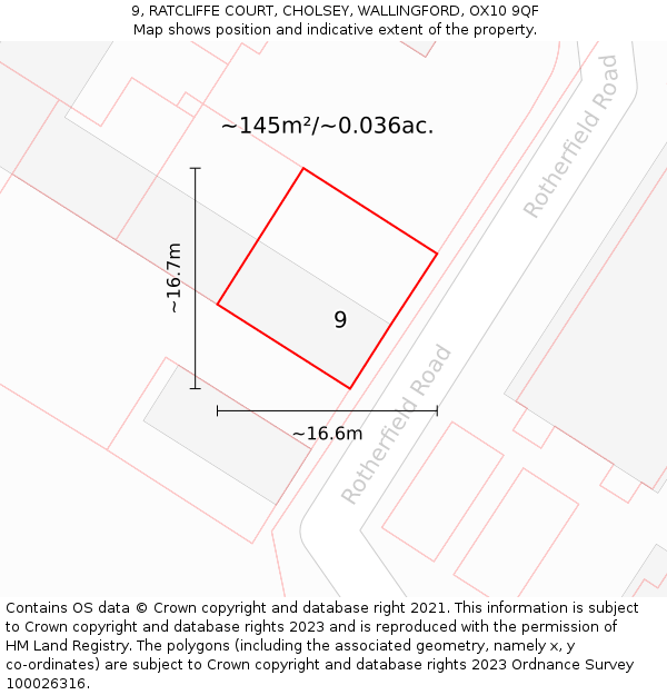 9, RATCLIFFE COURT, CHOLSEY, WALLINGFORD, OX10 9QF: Plot and title map
