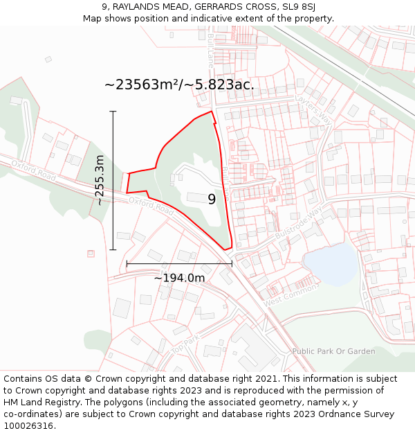 9, RAYLANDS MEAD, GERRARDS CROSS, SL9 8SJ: Plot and title map