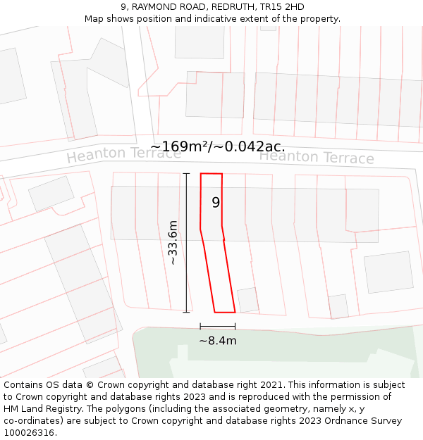 9, RAYMOND ROAD, REDRUTH, TR15 2HD: Plot and title map