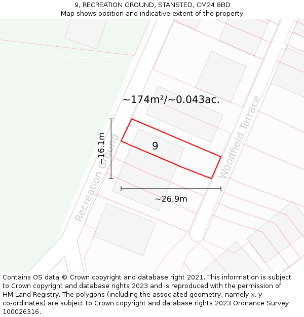 9, RECREATION GROUND, STANSTED, CM24 8BD: Plot and title map