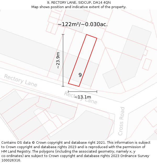 9, RECTORY LANE, SIDCUP, DA14 4QN: Plot and title map