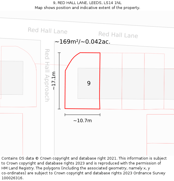9, RED HALL LANE, LEEDS, LS14 1NL: Plot and title map