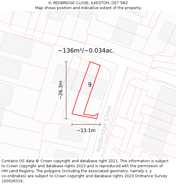 9, REDBRIDGE CLOSE, ILKESTON, DE7 5BZ: Plot and title map
