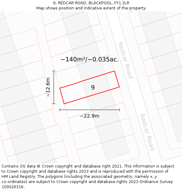9, REDCAR ROAD, BLACKPOOL, FY1 2LR: Plot and title map