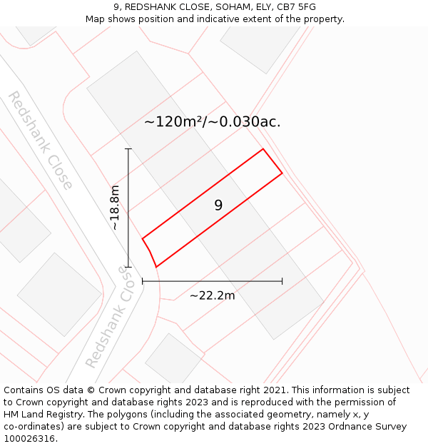 9, REDSHANK CLOSE, SOHAM, ELY, CB7 5FG: Plot and title map