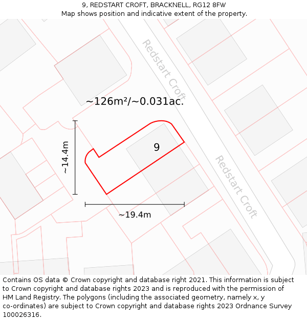 9, REDSTART CROFT, BRACKNELL, RG12 8FW: Plot and title map